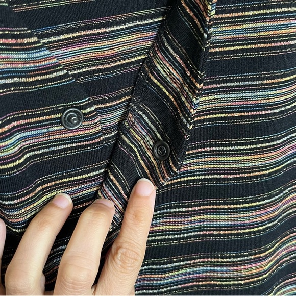 CHICOS DESIGN Striped Long Sleeve Button down Y2K Black Button Down Top | size 2 - Picture 6 of 10